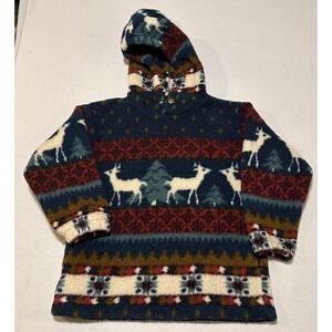 Vtg Talbot Kids Nordic Hoodie Pullover Sherpa Sweater Reindeer Polartec Sz M USA